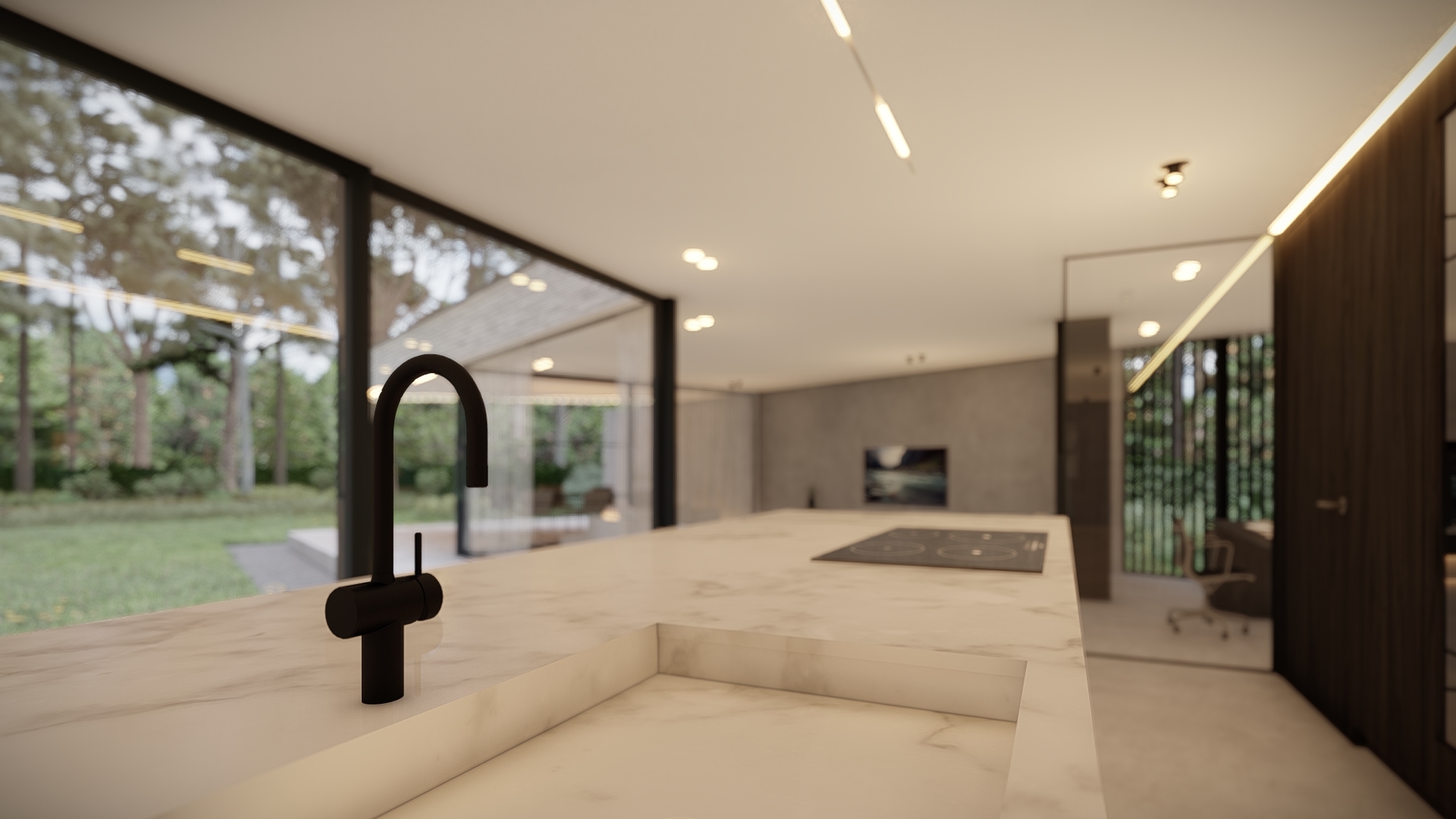 marmeren keuken in moderne villa