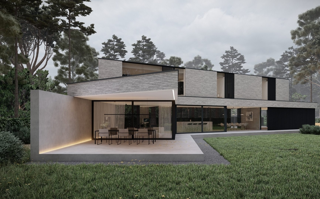 Minimalistische, moderne, levensloopbestendige, kubistische, woning, villa, huis, Petersn tigl, stenen, minimal pui, bosvilla, 115 degrees, 115 house